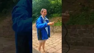 Brave woman not scared of snake
