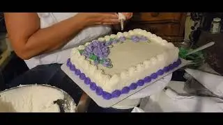 1/4 sheet cake with purple roses (loud crinkles)ASMR