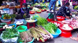 A Walk Around Food Market In Ta Khmao, Cambodian Morning Food Market Scenes