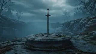 Medieval Sword Presence in Dark Fantasy Forest