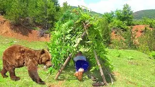 Primitive Technology: Building a Mid-Hunting Rest Shelter - Smart Boy makes a Wattle Hut 