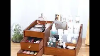 Wooden Makeup Organizer With Drawers, Large Cosmetic Storage Box Drawer