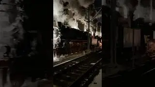 Паровозы № 97 501 и 58 311 отправляются с центрального вокзала Тюбингена, тендер в составе, январ...