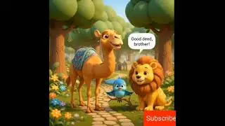 3D kids animals story between gentle camel and Bird
