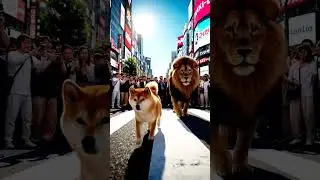Shiba Inu Leads a LION Through Tokyo's Shibuya Crossing, The Crowd's Reaction is Priceless!