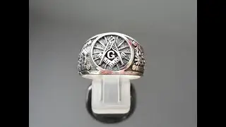MASON Ring Masonic Sacred Symbols G Letter Square and Compasses 925 STERLING SILVER