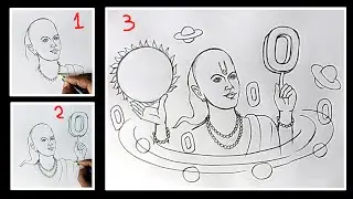 aryabhatta drawing / how to draw aryabhatta step by step / ganitagya chitra / aryabhatt ka chitra