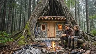Building a House in the Forest (ASMR) &mdash; A Secret Modern Home Carefully Built Beneath a Giant Tree
