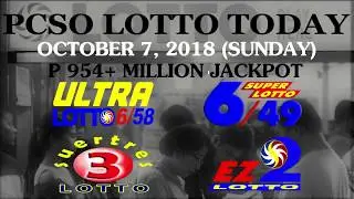 PCSO Lotto Results October 7, 2018 (Sunday) - PCSO LOTTO TODAY