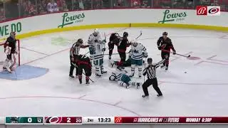 Nico Sturm Takes A Puck To The Head From Mario Ferraro And Is Slow To Get Up