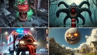 Monster Cola 🥤😈 vs Evil Tentacle 👁️🐙Alien UFO 🛸👽 vs School Bus 🚌😱