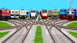 Eight Trains Crossing By Curved Railroad Tracks | indian railways | train simulator indian train 