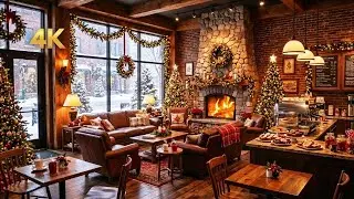 Christmas Jazz Coffee Shop Ambience 🎄 Jazz Relaxing Music Instrumental with Fireplace