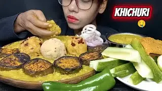 Asmr eating khichuri, spicy vorta, began vaji, salat । Spicy food eating videos । Big bites । Foodie