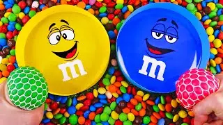 Satisfying Video | Rainbow Mixing Candy in M&M Bathtub with Skittles & Cutting Balls Slime ASMR