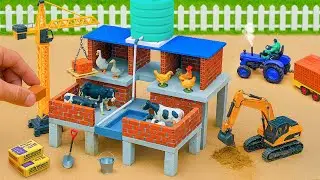 DIY Mini Tractor Builds a 2-Story 4-Stall Barn with Automatic Water System for Poultry and Livestock