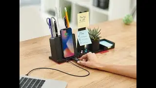 Desktop Organizer with Wireless Charger and USB Hub