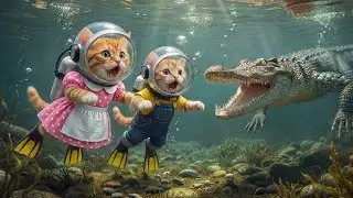 Crocodile Attack in kitten Mama baby cat kid's Cat Helpss A Ginger kitchen mama Cat Helps two kitten