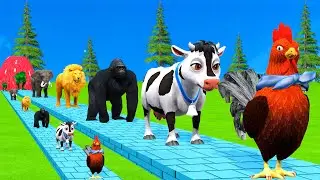 Paint & Animals Cow,Gorrila,Elephant,Sheep,Chicken,Tiger, Fountain Crossing Transformation Cartoon