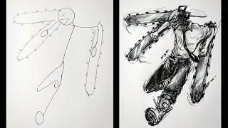 How to Draw ChainsawMan | StickMan drawing | easy drawing