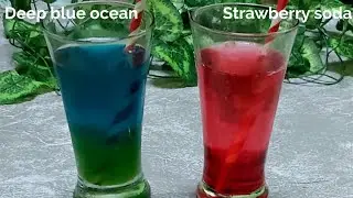 Deep blue ocean & strawberry soda mocktail recipe l blue curacao & strawberry mojito