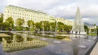 Nice, France. Place Massena and Promenade du Paillon with Huge Water Jets