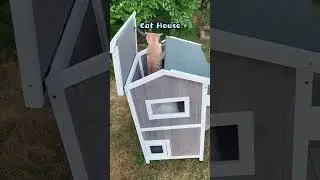 Petscosset PET04 Cat House Outdoor Two-Story Wooden Feral Cat Shelter with Asphalt Roof, Green