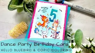 Dance Party Birthday Card | Hello Bluebird | Copic Coloring and a Distress Oxide Background
