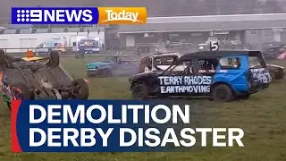 Freak demolition derby incident in regional NSW | 9 News Australia