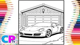 Porsche 911 Parked in Front of the Garage/Porsche Car/Creative Coloring/Art Therapy/Drawing Activity