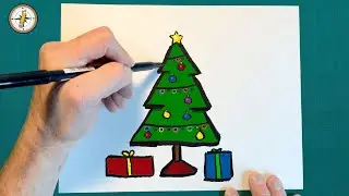 Простой рисунок новогодней елки для детей (с использованием цифры 7)!
