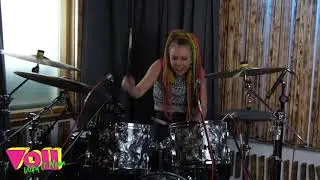 Vicky O'Neon drumming at Rubix Drum studios