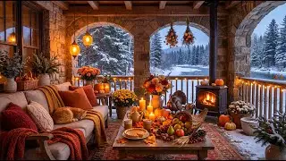Cozy Thanksgiving Porch Ambience ❄️🍁🔥 Peaceful Fireplace & Early Winter Mood