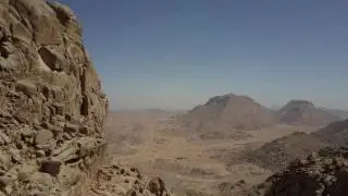 Aerial video revealing plain below from plateau area on Mount Sinai