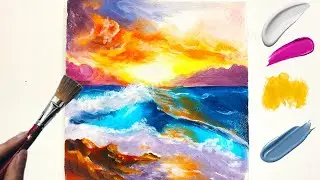 EASY Acrylic Sunset Seascape Art for Beginners (Quick Tutorial)