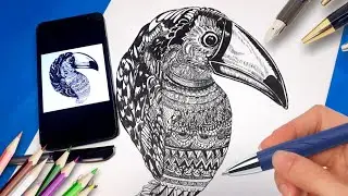 complete #part2 realistic bird drawing with gel pen......🔥.....😍satisfying art work?.