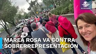 Marea rosa marcha afuera del INE contra sobrerrepresentaci&oacute;n de Morena en C&aacute;mara de Diputados