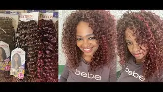 FREETRESS BEACH CURL 12 CROCHET BRAIDS IN CARAMELT AND CHERRYWINE COLORS