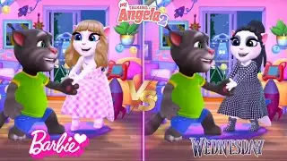 My Talking Angela&rsquo;m 2😻 and Tom || Barbie vS Wednesday || New Update || Cosplay