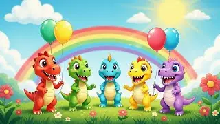 Five Little Dino Balloon Party &ndash; Colorful Dinosaur Song for Kids &ndash; Nursery Rhymes & Kids Songs