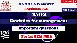 BA4101 | Statistics for Management Important question ✔️👍| Be prepare for the Exam | for 1st sem MBA