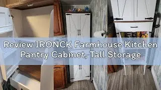 Review IRONCK Farmhouse Kitchen Pantry Cabinet, Tall Storage Cabinet with 6 Hanging Shelves and Adju