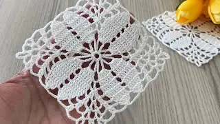 CROCHET NEW DESIGN Eye-Catching Square Motif Runner, Blouse, Shawl, Coaster Pattern