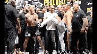 WOW! - NATE DIAZ KICKS JAKE PAUL IN FINAL FACE-OFF AT WEIGH-INS #PaulDiaz #boxing #ufc