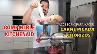KitchenAid compatible accessory for making minced meat and stuffing sausages and chorizo.