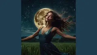 A Young women is dancing in the grassy field under the moon light.