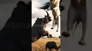 Who Wins? Lion vs Rhino 🤷&zwj;♂️ Quem Vence? Le&atilde;o x Rinoceronte 🤷&zwj;♂️ #wildlife #viral #animals