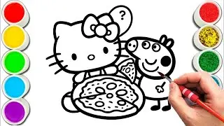 Hello Kitty and Peppa Pig sharing a pizza Drawing, Painting & Coloring For Kids, Toddlers_ Child Art