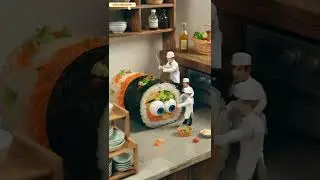 Mini Workers vs Giant Food 🍣😱 #shorts #sushi #food #miniature