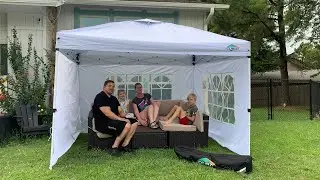 Cobizi 10 x 10 ft ez pop up canopy tent with 4 sidewalls set up and review